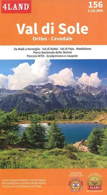 Val di sole. Ortes-Cevedale. Carta topografica impermeabile 1 25.000 n. 156 Ultimissimo Modello