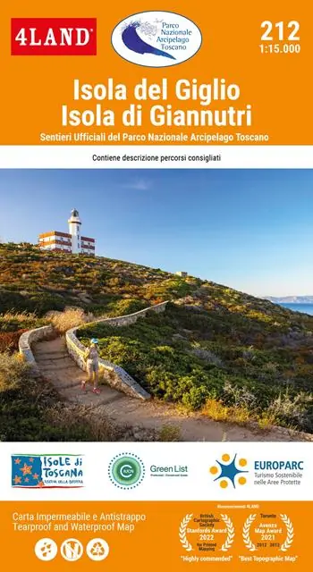 Esclusivo Isola del Giglio - Isola di Giannutri. Sentieri ufficiali del parco nazionale Arcipelago toscano 1 15.000